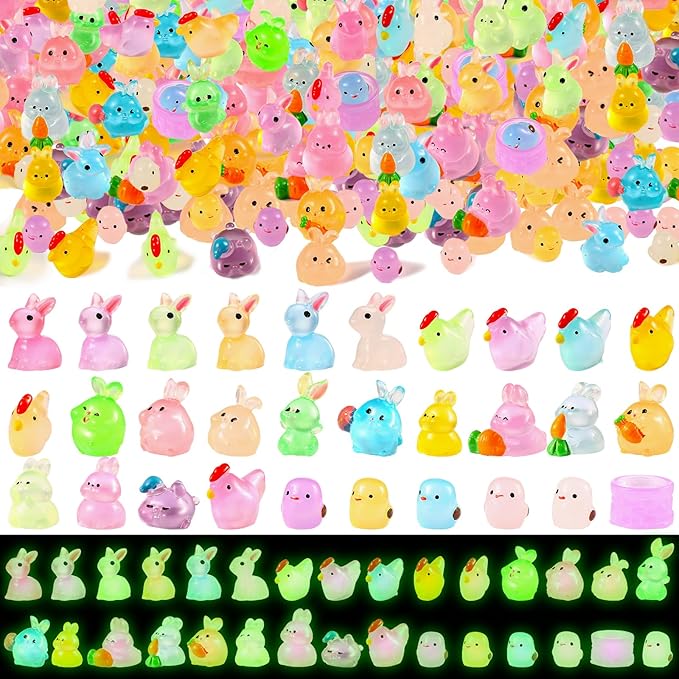210Pcs Mini Resin Animals Figures, Glow in The Dark Small Plastic Animals Bulk, 20+ Styles Tiny Animal Toys for Dollhouse, Fairy Garden, Aquarium Decor, DIY Crafts & Hide and Seek Games