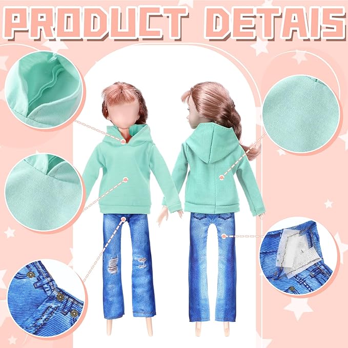 Bencailor 8 Pieces Winter Doll Clothes Girl Accessories Cotton Christmas Sweaters Denim Pants Regular Outfit Clothing(Lemon Green, Blue, Pink, Purple,11.5 Inch Doll)