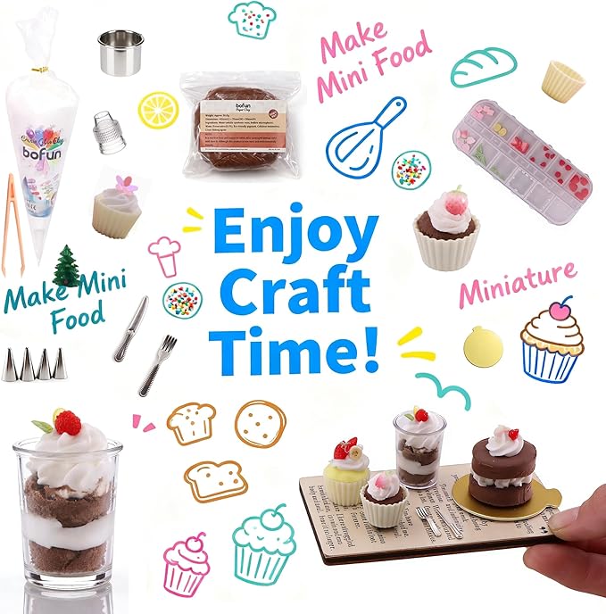 BoFUN DIY Miniature Cake Dessert Craft Kit - 1:12 Scale Dollhouse Accessories, Collectible Figurines for Desktop Decor, Creative Gift for Teens Adults Miniature Lovers