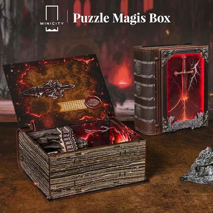 MiniCity Magic Book Nook Building Set with Lights, DIY Booknook Building Model Kit for Home Bookshelf Decor, Miniature House Building for Adults Teens (The Sword of Fire)