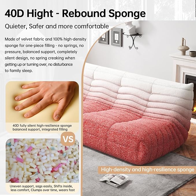 Bean Bag Chairs for Adults, BeanBag Reading Chair Memory Foam Couch 3-Seater, Floor Chair Soft Teddy Material, Comfy Reading Nook Chairs for Bedroom Living Room Office (Pink White)