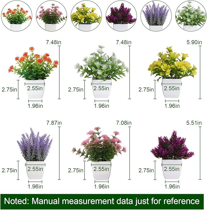 Yoratee 6pcs Artificial Pot Flowers Small Fake Plants with Pot Mini Potted Plants for House Office Tabletop Decoration