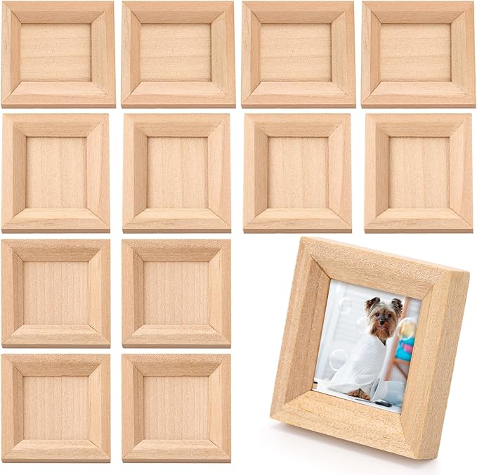 12 Pcs Dollhouse Picture Frames 1:12 Scale Miniature Picture Frames for Dollhouse Small Photo Frame Mini Wooden Dollhouses Accessories Mini House Decoration Simulation for Craft Artwork(1.7 Inches)