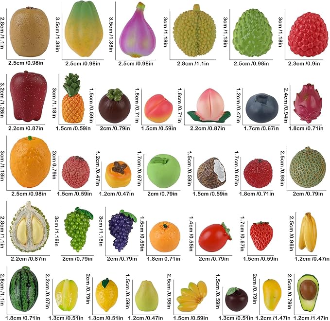 35 PCS Mini Resin Artificial Fruits Miniature Fruits Realistic Mini Fruit Fake Strawberry Lemon Banana for DIY Craft House Kitchen Garden Cake Party Store Display Decoration