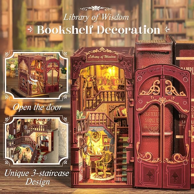CUTEBEE Book Nook Kit - DIY Miniature House Dollhouse Kit for Adults, Booknook Tiny House Bookshelf Decor 3D Wooden Puzzle, Gifts for Family and Friends (Library of Wisdom)