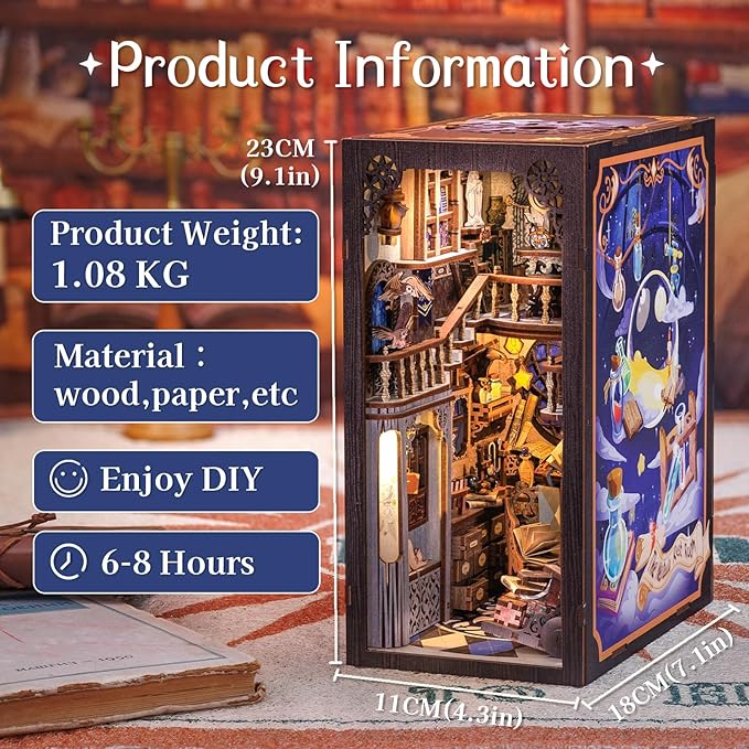 Cutefun Book Nook Kit for Adults, DIY Miniature House Dollhouse Kit for Adults and Teens, 3D Wooden Puzzle Booknook Bookshelf Insert Decor Gifts (Nebula Common Room)