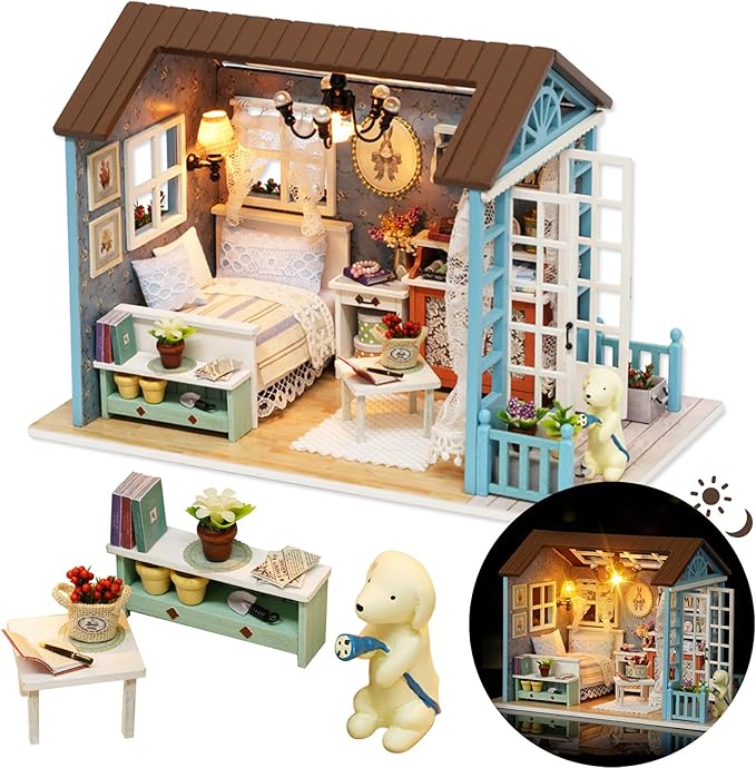 DIY Miniature House Kit, DIY Dollhouse Kit for Adults to Build, Mini House Kit with LED, Mayberry Street Miniatures, Ideal Gifts for Birthday,Valentine(Forest Times)