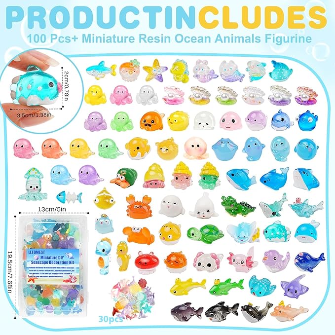 100+pcs Ocean Mini Resin Animals 78 Styles Tiny Sea Resin Animals Figurines Miniature Little Plastic Animal for Garden Micro Landscape DIY Fish Tank Aquarium Potted Gift Dollhouse Décor