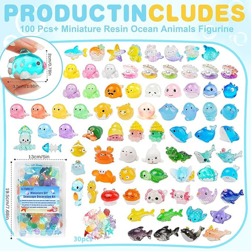 100+pcs Ocean Mini Resin Animals 78 Styles Tiny Sea Resin Animals Figurines Miniature Little Plastic Animal for Garden Micro Landscape DIY Fish Tank Aquarium Potted Gift Dollhouse Décor