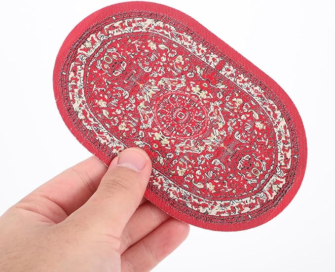 LOGOFUN 8PCS Miniature Carpet Doll House 1:12 Scale Mini Turkish Rugs Tiny Vintage Woven Oval Carpet for Micro Scene Furniture Accessories