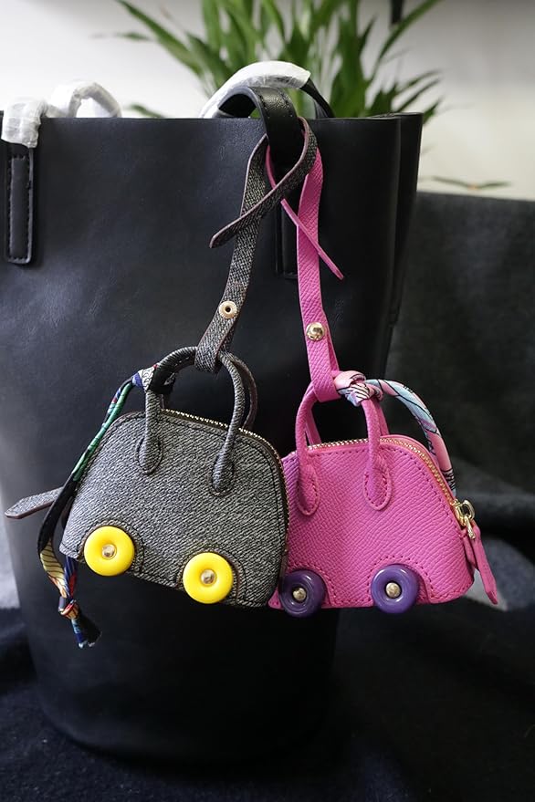 Buyborgood Women's 2 PCS Mini Tote Bag Charms Keychain Pouch Small Coin Purse Wallet， Rose+Gray