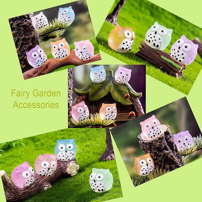40 Pcs Luminous Mini Resin Owls, Glow in The Dark for Dollhouse, Fairy Garden, Garden Miniatures, Plant Décor and Car Accessories