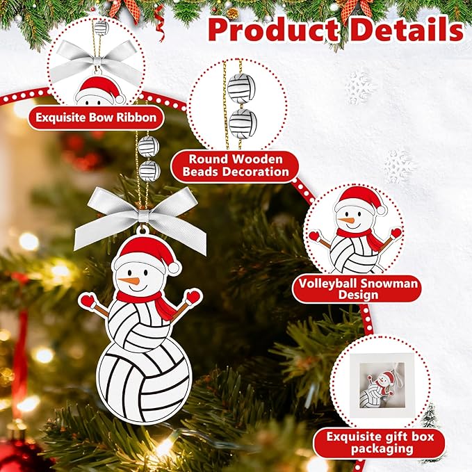4.3 Inches Snowman Volleyball Christmas Ornament,Wooden Volleyball Snowman Tree Ornament Hanging Decoration for Rearview Mirror, Window, Eaves, Fireplace and Home Holiday Party Decor