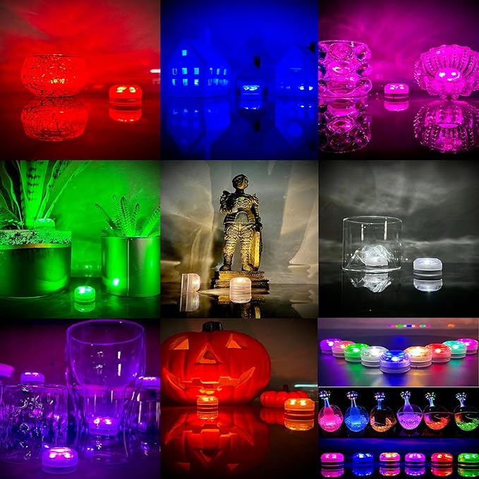 Mini Submersible LED Lights,Small Waterproof LED Tea Lights Candle with Remote battery led Operated,RGB Color Changing for Vase Home Party Wedding Table Centerpieces Fountain Halloween Lantern