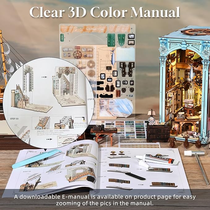 MiniCity Book Nook Kit, DIY Miniature Dollhouse Booknook Kit, 3D Wooden Puzzle Bookend Bookshelf Insert Decor with LED Light for Teens and Adults(Hemingway House)