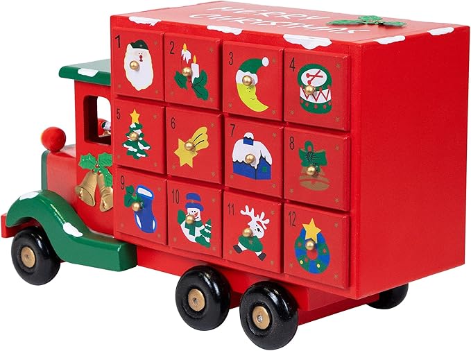 Advent Calendar Storage Truck Christmas Decoration - 14" - Red
