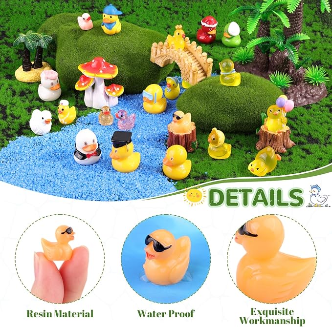 40PCS Mini Resin Animals Assorted Styles Cute Tiny Ducks,Miniature Duck Figures to Hide,Little Animal Bulk for Topper Desk Garden Dollhouse Landscape Aquarium Ornaments DIY Crafts & Decor