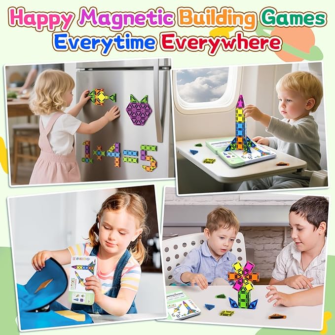 50PCS Mini Magnetic Tiles Travel Set, Magnetic Blocks Building Toys for Kids, Portable STEM Travel Toys for Toddlers, Boys & Girls Birthday Xmas Gifts