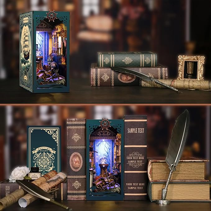 Book Nook Kit - DIY Miniature Dolls House Kit with Furniture and LED Light, 3D Puzzle Wooden Art Bookends, Model Kits for for Adults and Teens (Deep Sea Secret Shadow)