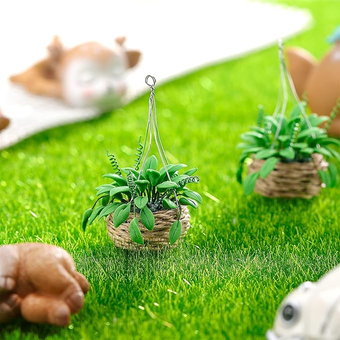 Skylety 2 Pieces 1:12 Miniature Dollhouse Plants Miniature Bonsai Plant Dollhouse Christmas Tree Mini Potted Houseplant Hanging Bonsai Pot Model for Toddlers Girls and Boys Toys DIY