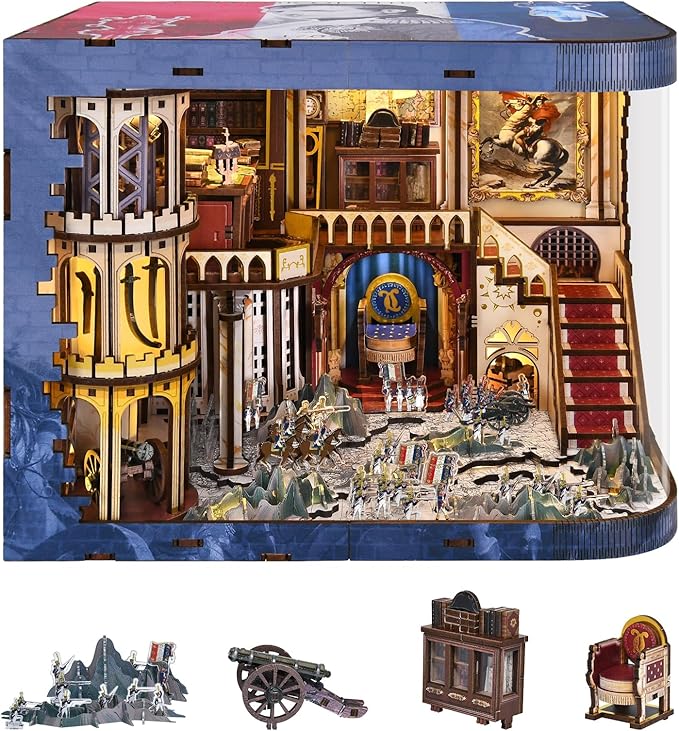 Book Nook Kit, DIY Miniature Dollhouse Booknook Kit for Adults and Teens, 3D Wooden Puzzle Booknook Tiny House Bookshelf Decor, Gifts for Family Friens (Napoleon)