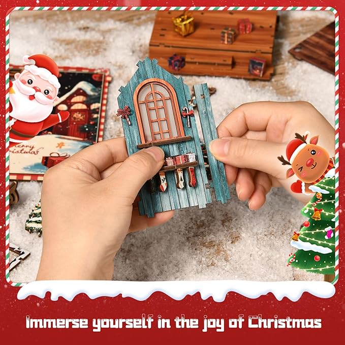Christmas Book Nook Kits for adults-3D Wooden Puzzles DIY Miniature House Kit Bookshelf Decor with LED Lights Creative Bookend Craft Doll House for Teens & Adults-Ideal Gift for Family & Friends