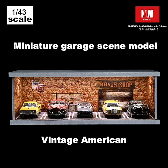 1/43 Diorama Display Case with Tri-Colour Dimmable Lighting, Fits for Hot Wheel Matchbox Mini GT Diecast Cars Model,1:43 Car Garage Parking Lot Scene Display Storage (Red Brick)