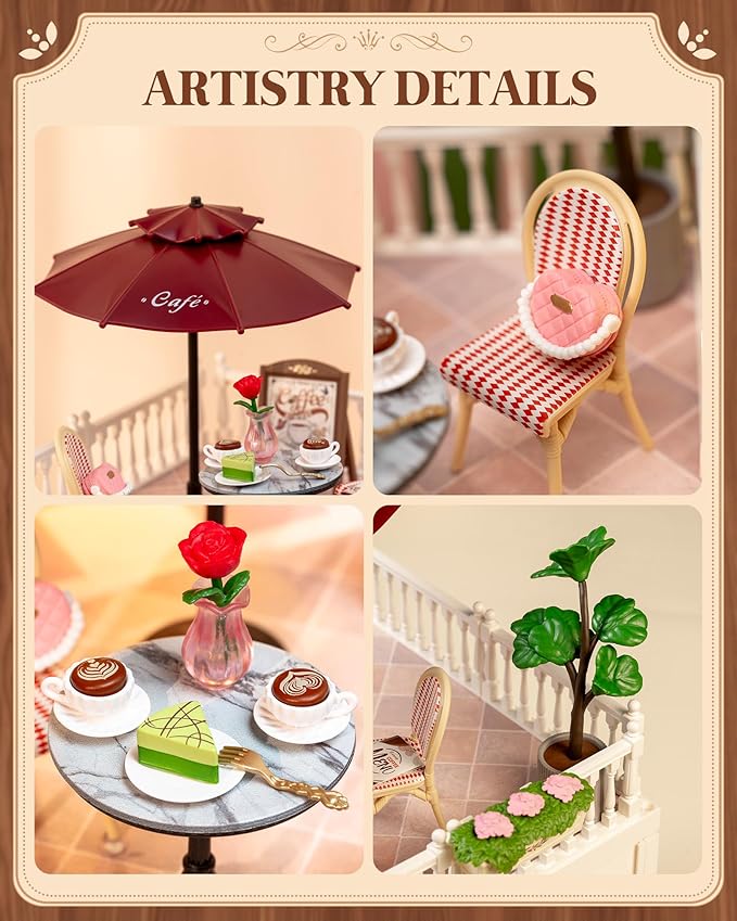 Rolife Super Creator Accessories Chic Café Terrace, Tiny House Building Blocks for Little Dolls, DIY Plastic House Model Building Kits for Teens, DIY Crafts/Hobbies for Adults (Chic Café Terrace)