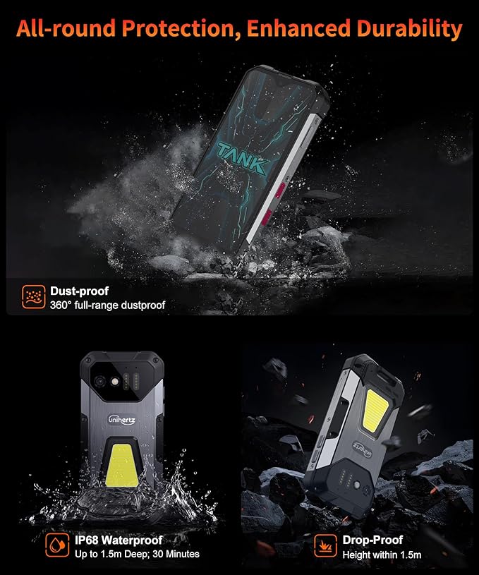 8849PRO Tank Mini,4.3" Android 13 Outdoor Rugged Smartphone Unlocked,Waterproof 4G Mobile Cell Phones with Camping Light,24GB RAM+256GB ROM,5800mAh/GPS/OTG(Support T-Mobile& Verizon Only)