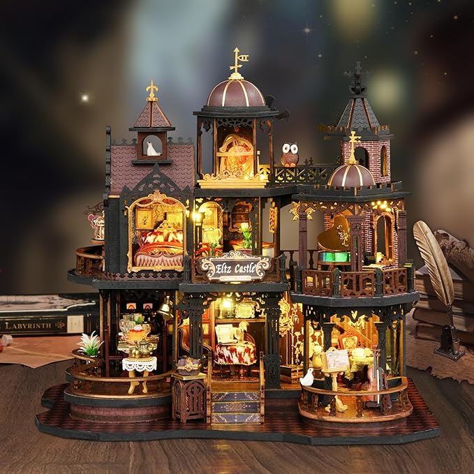 DIY Miniature House Kit - 3D Wooden Puzzle Miniature Kit with LED Light - Tiny Model Mini House Building Kit for Adults Teens, Creative Gift Book Nook DIY Adults Craft Kits, Home Decor