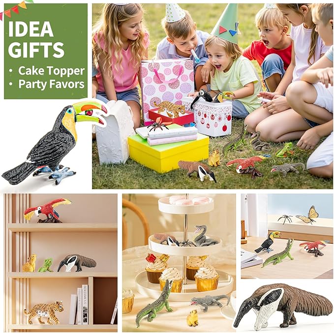 12PCS Realistic Rainforest Animal Figurines Toys, Rainforest Diorama Supplies Party Favor, Jungle Animals Figures Toys Learning Toys for Toddlers Kids Boys Girls, Toddler Playset