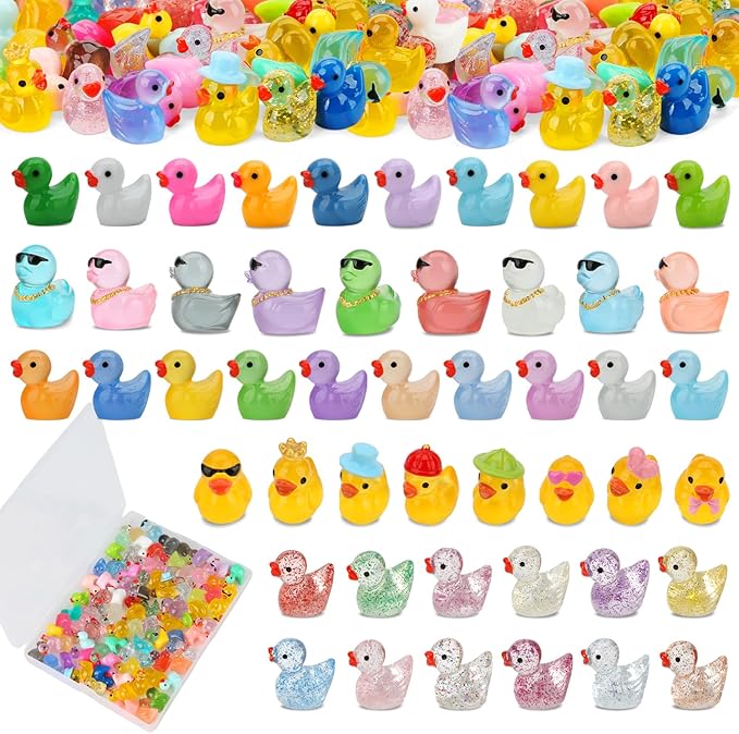 80 Pcs Mini Resin Ducks, Tiny Duck Animals Figures to Hide Plastic Glitter Little Ducks Glow in The Dark for Fairy Garden Dollhouse Miniature Landscape Fish Tank Aquarium Decor