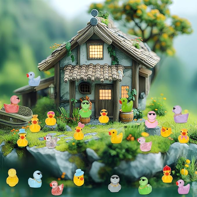 80 Pcs Mini Resin Ducks, Tiny Duck Animals Figures to Hide Plastic Glitter Little Ducks Glow in The Dark for Fairy Garden Dollhouse Miniature Landscape Fish Tank Aquarium Decor