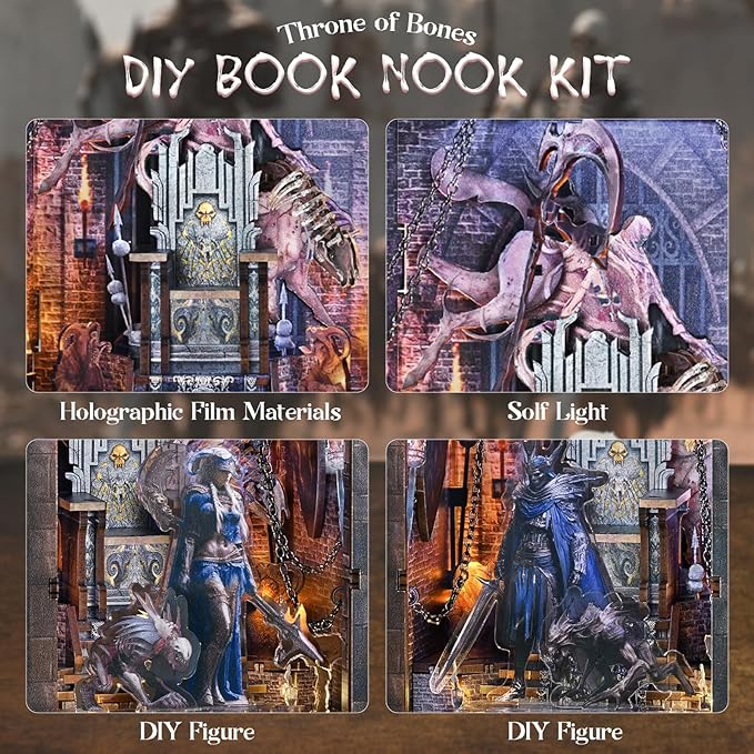 Book Nook Kit - DIY Miniature House Dollhouse Kit for Adults and Teens, Booknook Tiny House Bookshelf, Gifts for Family (Throne of Skulls)