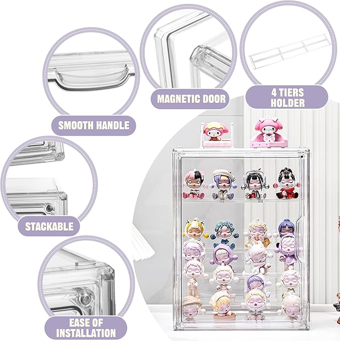 Clear Acrylic Display Case, 5 Tier Large Acrylic Blind Box for Figures, Dustproof Storage Organizer with Magnetic Door for Action Figures Toys, Stackable Collectibiles Showcase