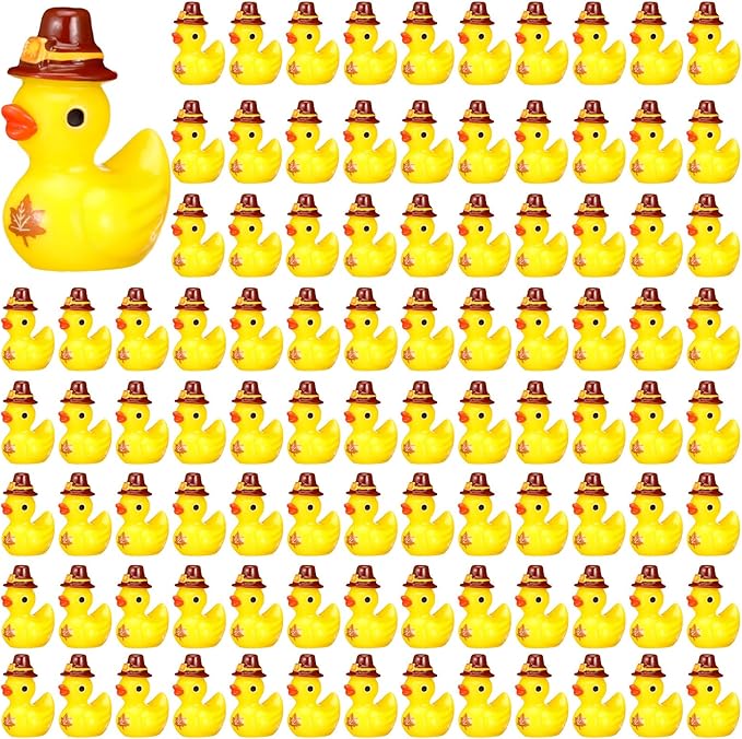 100 Pcs Themed Ducks Resin Ducks Resin Party Decorations for Crafts Making DIY Miniature Landscape Micro Decor Gifts (Maple Leaf)