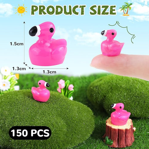150PCS Mini Resin Animals Cute Rose Pink Tiny Flamingo Ducks, Miniature Figures to Hide, Small Animal Accessories Bulk for Topper Garden Dollhouse Landscape Aquarium Ornaments DIY Crafts & Decor