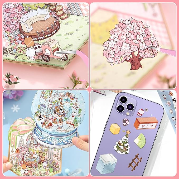 DIY 3D House Stickers Scene, 28 Set Fun DIY Sticker Therapy,Make Your Own Cute 3D Miniature Stickers Scene Sticker for Adult Kids for Relief Stress Pass The Time
