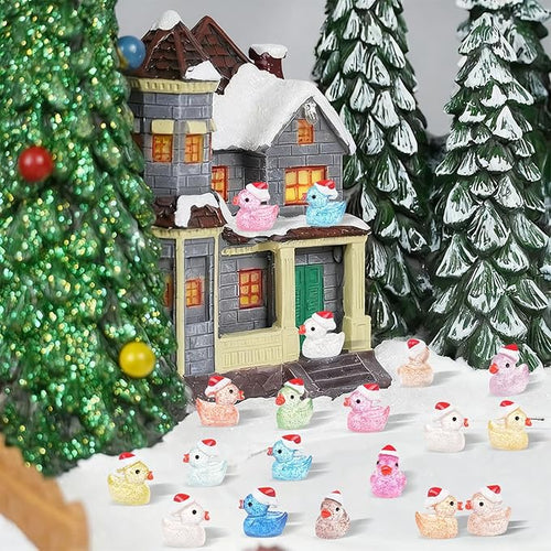 160 Pcs Mini Christmas Glitter Ducks Glow in The Dark Luminous Tiny Resin Ducks Small Duck Figurines for Xmas Tree, Dollhouse Micro Garden Landscape Aquarium Decoration Crafts