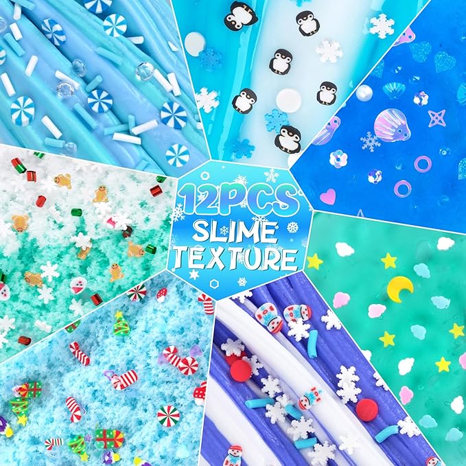 12 Pack Slimes, Blue Slime Kit, Different Butter Slimes Cloud Slimes Fluffy DIY Kit for Girls and Boys, Slime Party Favors Goodie Bag Stuffers, 4 5 6 7 8 9 10 Year Old Girl Birthday Gift Cute Stuff