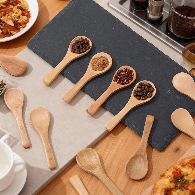 Boao 24 Pcs Small Wooden Spoons, 3.5'' L, Mini Wood Natural Tiny Spoons Wooden Little Teaspoons for Jars Sugar Creamer Honey Spices Salt Kitchen Supplies (Light Brown)、