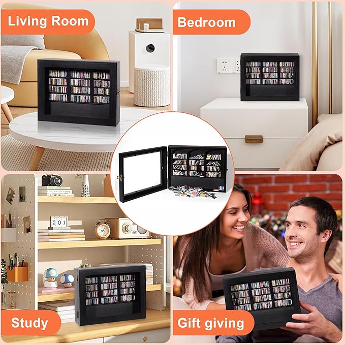 Anxiety Relief Swing Bookshelf – Includes 300 Mini Books, Mindfulness Stress-Free Wooden Anxiety Bookshelf, Suitable for Home and Office Decor, Mini Library & Unique Gift.（Black）
