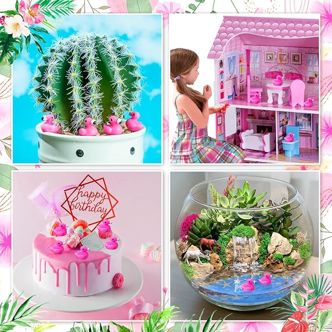 100Pcs Mini Resin Flamingo Ducks, Flamingo Tiny Figurines for Cake Topper Garden Dollhouse Landscape Aquarium Ornaments DIY Crafts