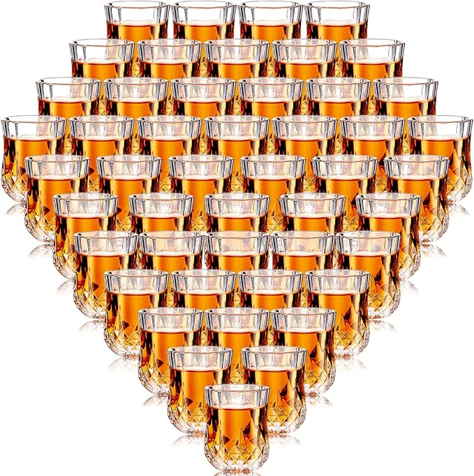 Meanplan 1.7oz Mini Shot Glasses Set Tasting Glasses Heavy Base Clear Shot cup Cute Cordial Mini Wine cups for Serving Whiskey, Wine, Juice(48 Pcs)