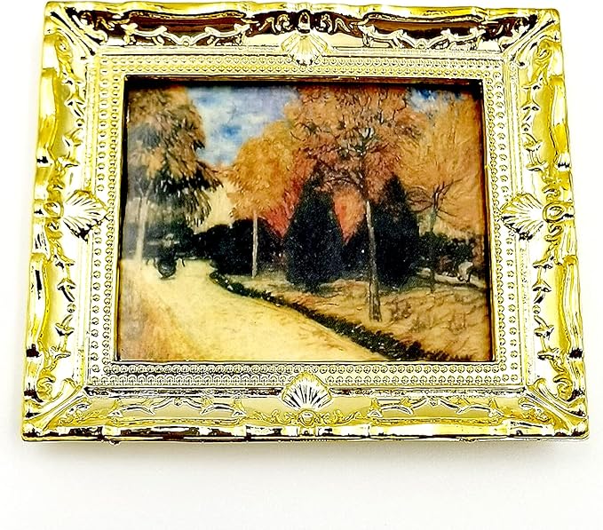 Dollhouse Decoration Accessories, 1:12 Doll House Miniature Painted Wooden Frame Mural Accessories (A)