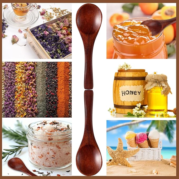 Boao 50 Pcs Small Wooden Spoons, 3.5'' L, Mini Wood Natural Tiny Spoons Wooden Little Teaspoons for Jars Sugar Creamer Honey Spices Salt Kitchen Supplies (Old Paint Color)