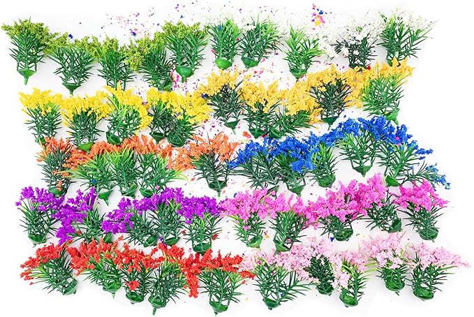 PrettyLife 50Pcs Miniature Flower Cluster Flower Plant Tufts for Mini Dollhouse Fairy Garden Railway Simulated Static Scenery Micro Landscape Model
