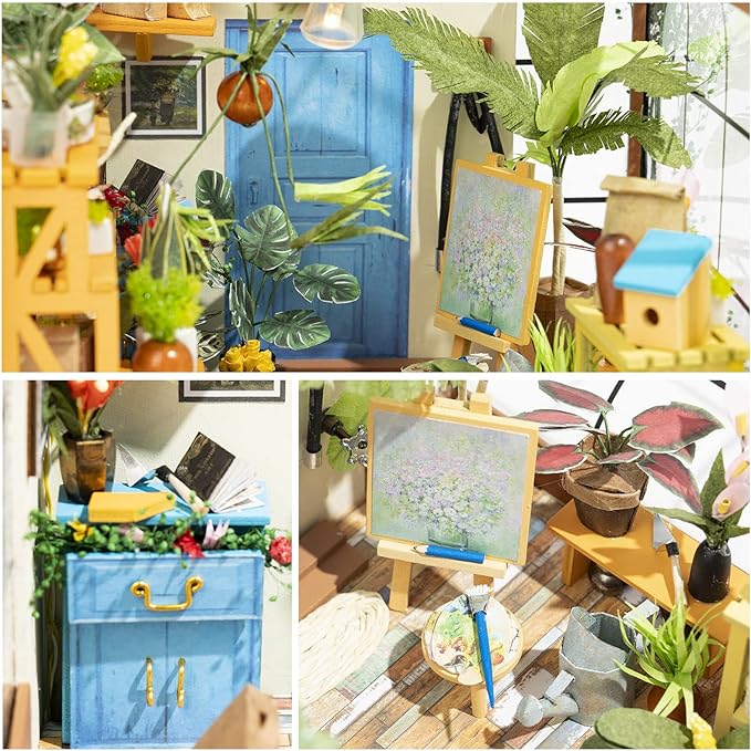 Rolife DIY Miniature House Kit-Mini Diorama 1/18 Greenhouse Dollhouse Building Kit with LED, Crafts for Adults Christmas Birthday Gift for Women Adults Dad Mom Home Decor (Cathy's Flower House)