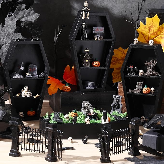 58 Pcs Halloween Mini Figurines Set, Plastic Mini Resin Halloween Miniature Landscape Ornaments Decorations for Dollhouse Accessories Garden Village Collections (Bat)