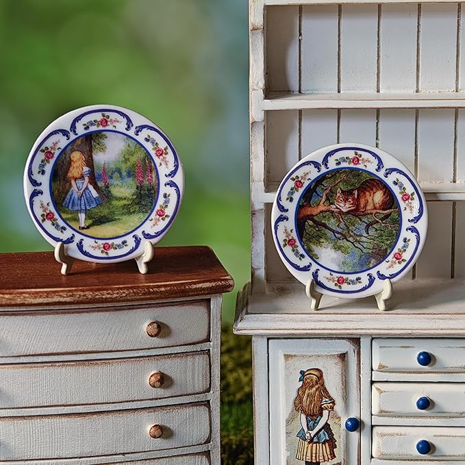 6PCS Handcrafted Miniature Ceramic Plates in 1:12 or 1:6 Scale, Vintage Porcelain Playhouse Dishes (Alice, 4CM)